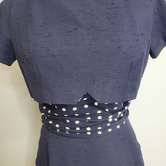 VINTAGE 60s dress Sue Brett navy blue two piece sheath with button back top S‎ - Picture 13 of 17